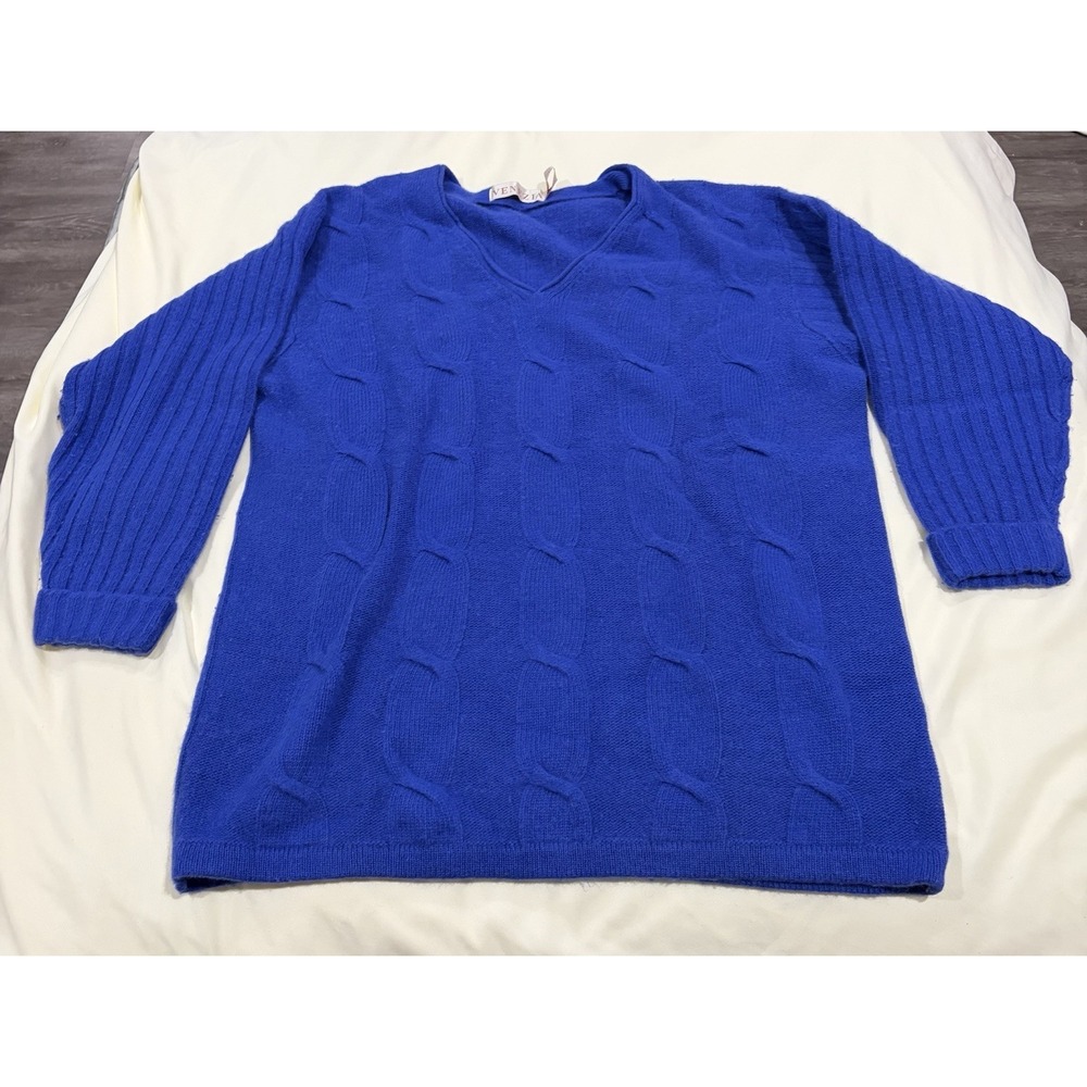 VTG Blue Venezia Lambswool Angora Rabbit Hair Nylon Sweater Hong Kong 18/20